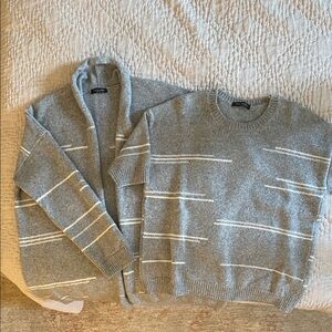 Piazza Sempione Gray and White Women's Sweater Cardigan Set
